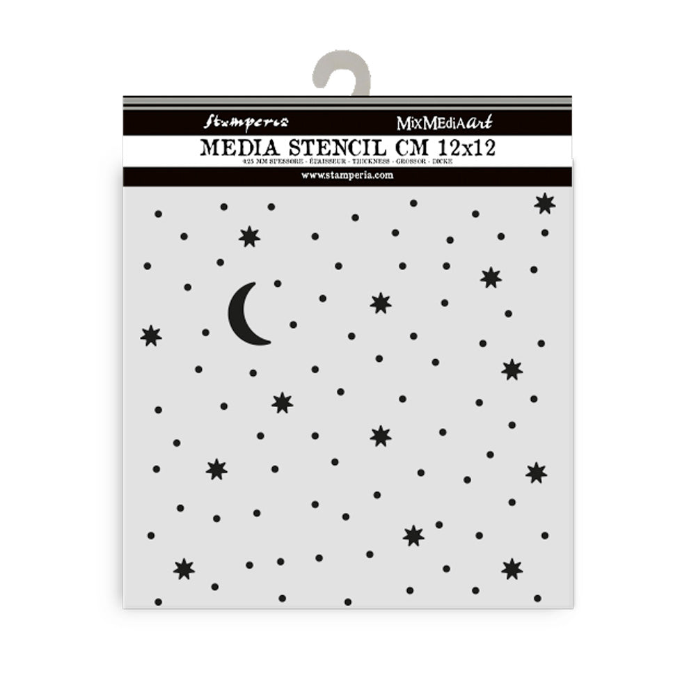 Stamperia Mixed MediaArt Thick Stencil - Alice in Christmas Collection - Moon & Stars 12cm x 12cm KSTDS57
