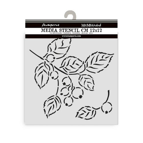 Stamperia Mixed MediaArt Thick Stencil - Whispering Woods Collection -Leaves & Berries - 12cm x 12cm
