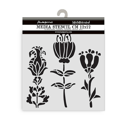 Stamperia Mixed MediaArt Thick Stencil - Furry Friends Collection - Stylised Flowers - 12cm x 12cm