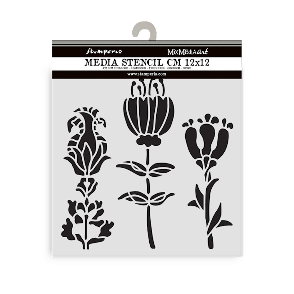 Stamperia Mixed MediaArt Thick Stencil - Furry Friends Collection - Stylised Flowers - 12cm x 12cm