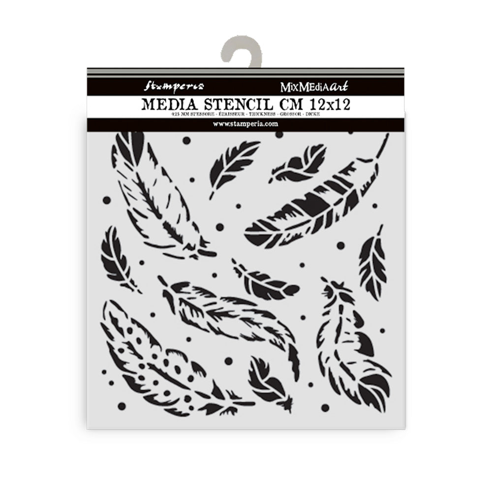 Stamperia Mixed MediaArt Thick Stencil - Herbarium Silvae Collection - Feather Pattern - 12cm x 12cm