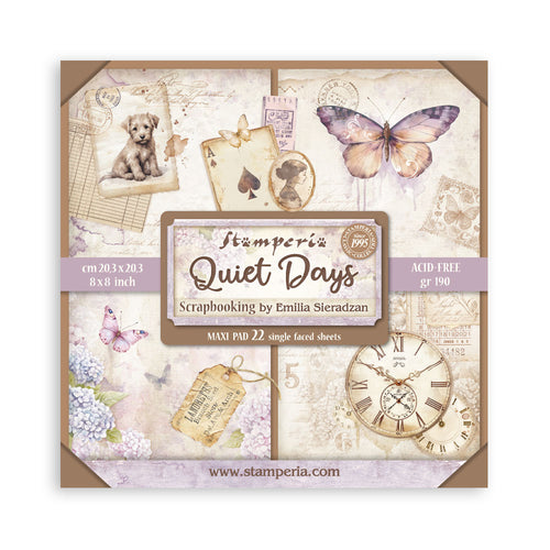 Stamperia Quiet Days Collection 8” x 8” Maxi Pad - 22 single faced sheets