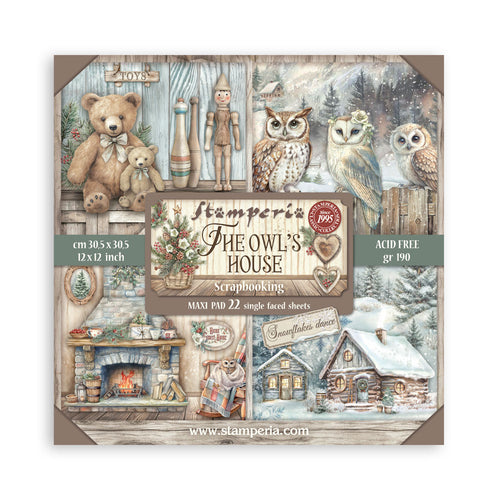 Stamperia Owl's House Collection 12” x 12” Pad - 22 single faced sheets - SPSBBXLB28