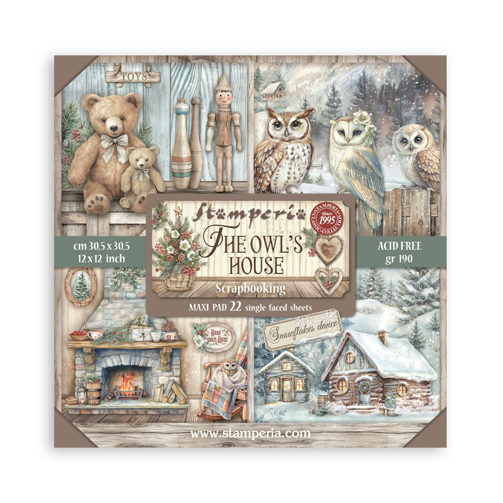Stamperia Owl's House Collection 12” x 12” Pad - 22 single faced sheets - SPSBBXLB28