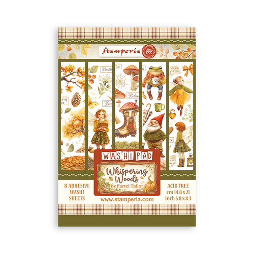 Stamperia Whispering Woods Collection - A5 Washi Pad - 8 Adhesive Washi Sheets