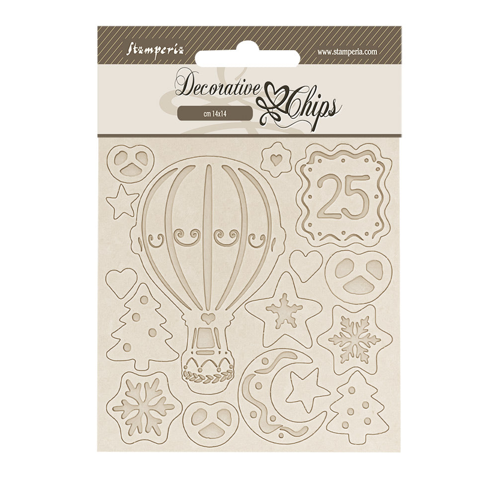 Stamperia Candy Christmas Decorative Chips - Air Balloon SPSCB271