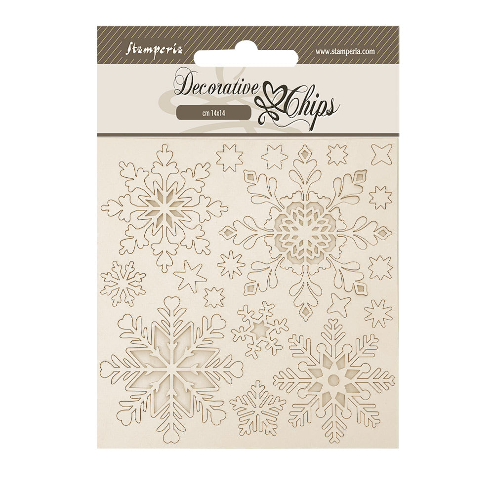 Stamperia Owl's House Collection - Snowflake Decorative Chips -  SPSCB273