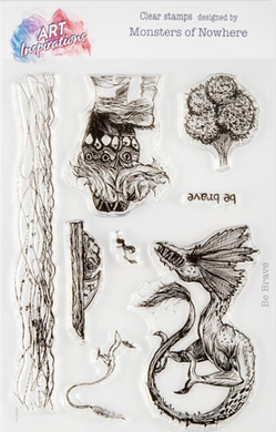 Art Inspirations with Oren - Monsters of Nowhere - A5 Stamp - Be Brave - 8 Stamps