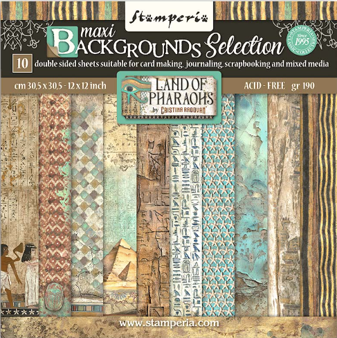 Stamperia Scrapbooking 12” x 12” Paper Pad - Land of Pharaohs Background Selection - 10 Double Faced Sheets - SBBL154