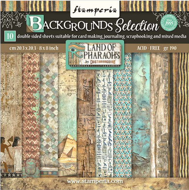 Stamperia Scrapbooking 8” x 8” Paper Pad - Background Selection - Land of Pharaohs - 10 Double Faced Sheets - SBBS106