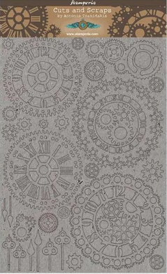 Stamperia A4 Greyboard 2mm, Gears and Clocks KLSPDA414