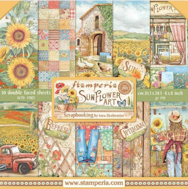 Stamperia Scrapbooking - Sunflower Art 8” x 8” Mini Paper Pad, 10 Double Faced Sheets- SBBS83