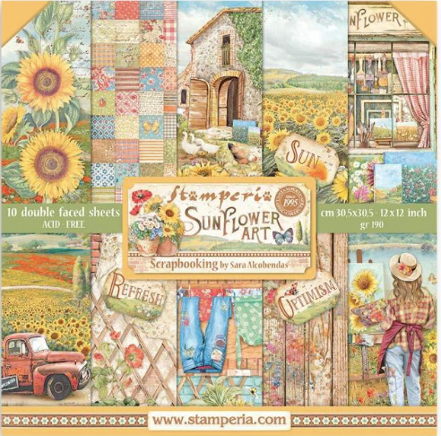 Stamperia Scrapbooking 12” x 12” Paper Pad - Sunflower Art - 10 Double Faced Sheets - SBBL135