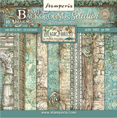 Stamperia Scrapbooking 12” x 12” Paper Pad - Magic Forrest background selection - 10 Double Faced Sheets - SBBL131