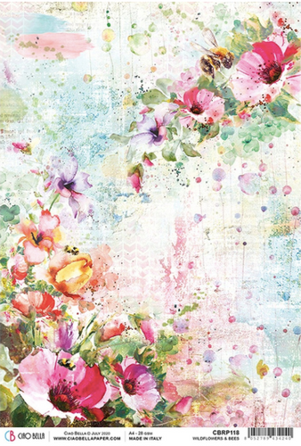 Ciao Bella - Wildflowers & Bees - Piuma Rice Paper A4 - CBRP118