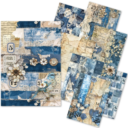 Ciao Bella Paper - Urban Blue Denim Craft-mix A5 Paper Pack (Tissue & Vellum Variety) CBMC002