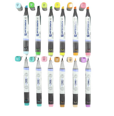 Kuretake Zig Kurecolor Twin Tip Alcohol Markers - 12 Pens - Naturals