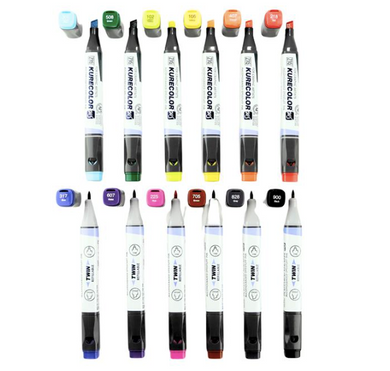 Kuretake Zig Kurecolor Twin Tip Alcohol Markers - 12 Pens - Basic