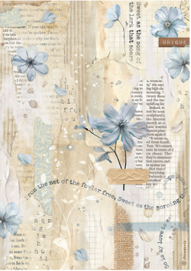 Stamperia - Create HappinessSecret Diary Blue Flower - Decoupage Rice Paper A4 - DFSA4861