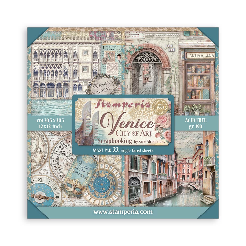 Stamperia Venice City of Art 12” x 12” Pad - 22 single faced sheets - SPSBBXLB26