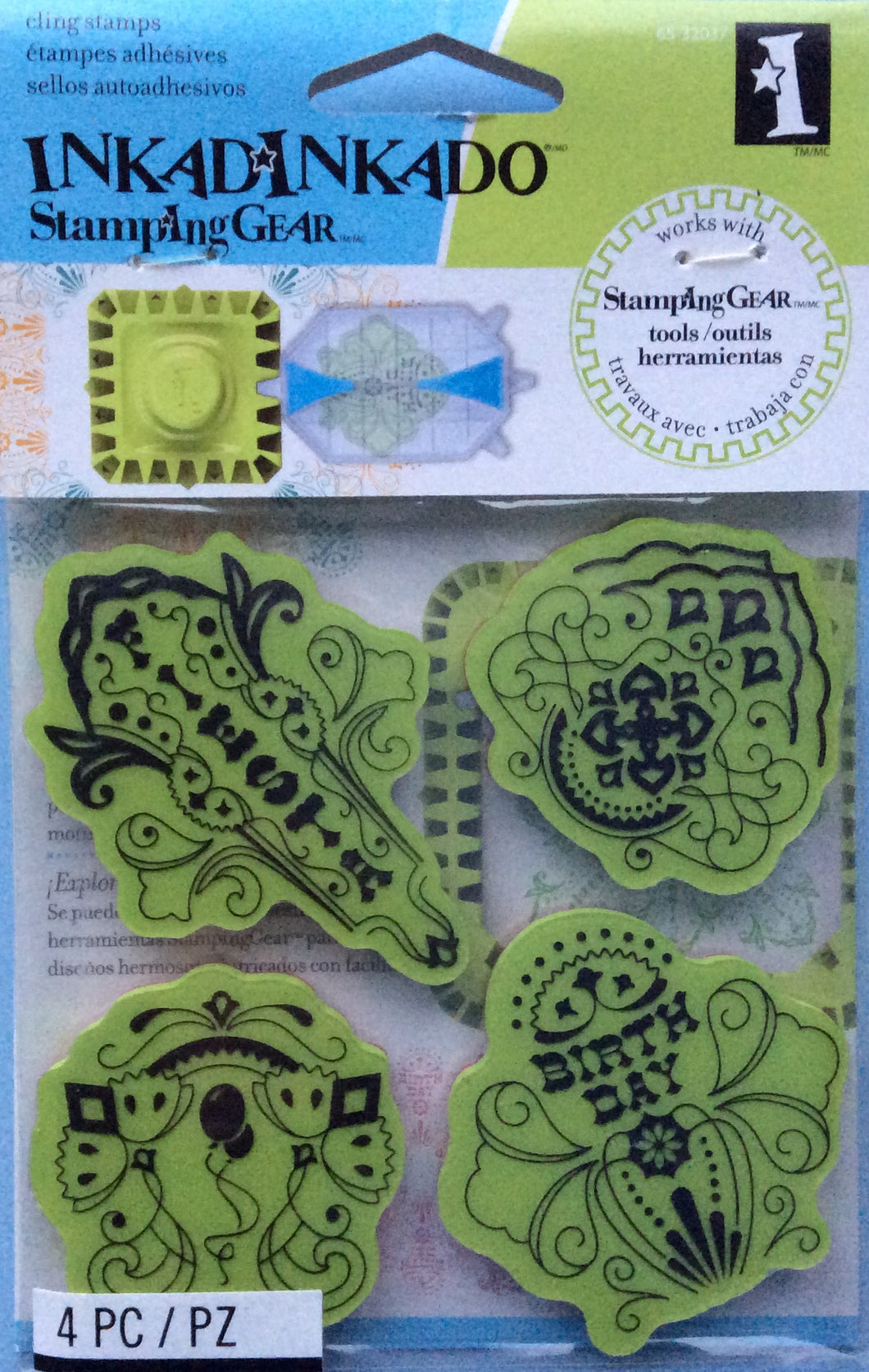 Cling Stamps - Inkadinkado Stamping Gear 4 Piece Rubber Stamp Set -  Birthday Fiesta Stamps