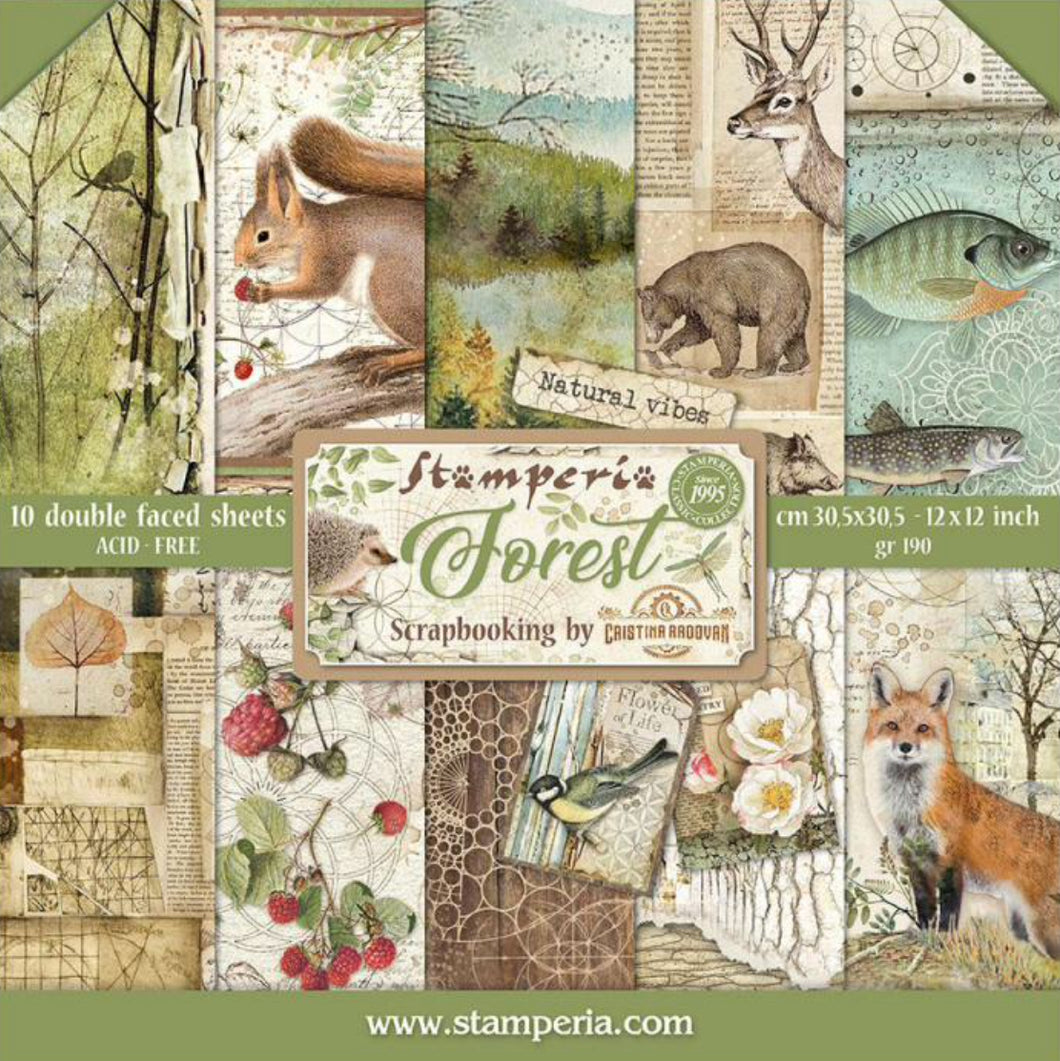 Stamperia Scrapbooking 12” x 12” Paper Pad by Cristina Radovan - Forest - 10 Double Faced Sheets - SBBL63