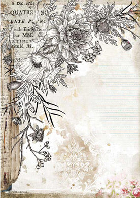 Stamperia A4 Rice Paper Packed Romantic Journal Stylized Flower DFSA4553