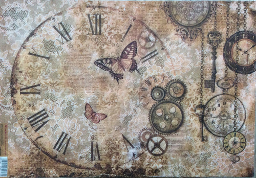 Stamperia Decoupage Rice Paper A3 Steampunk, Gears, Laces & Butterflies DFS386