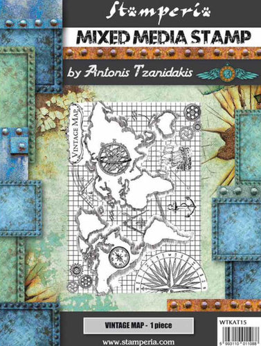 Stamperia Mixed Media Stamp Set by Antonis Tzanidakis - Vintage Map WTKAT15 - 15cm x 20cm