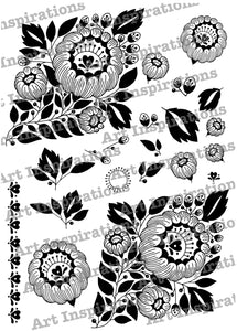 Art Inspirations by Wensdi Made A5 Clear Stamp Sheet - Floral Diamond Border - 21 Stamps