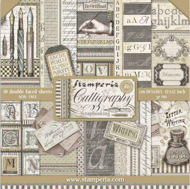 Stamperia Scrapbooking 12” x 12” Paper Pad - Calligraphy - 10 Double Faced Sheets - SBBL79