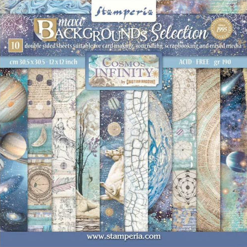 Stamperia Scrapbooking 12” x 12” Paper Pad - Cosmos Infinity Background Selection - 10 Double Faced Sheets - SBBL123